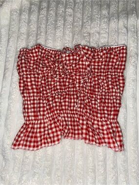 Red and White plaid scrunched Tube Top